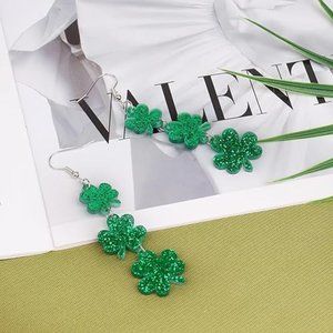 NEW St Patricks Day Earrings, Green Shamrock Dangle Earrings for Women Girl